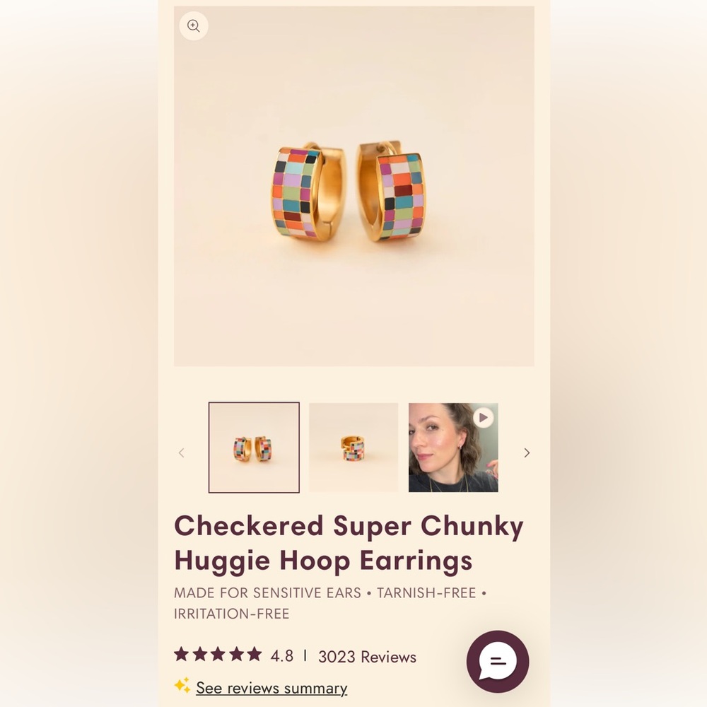 OhClem Checkered huggie hoops multi-color on gold